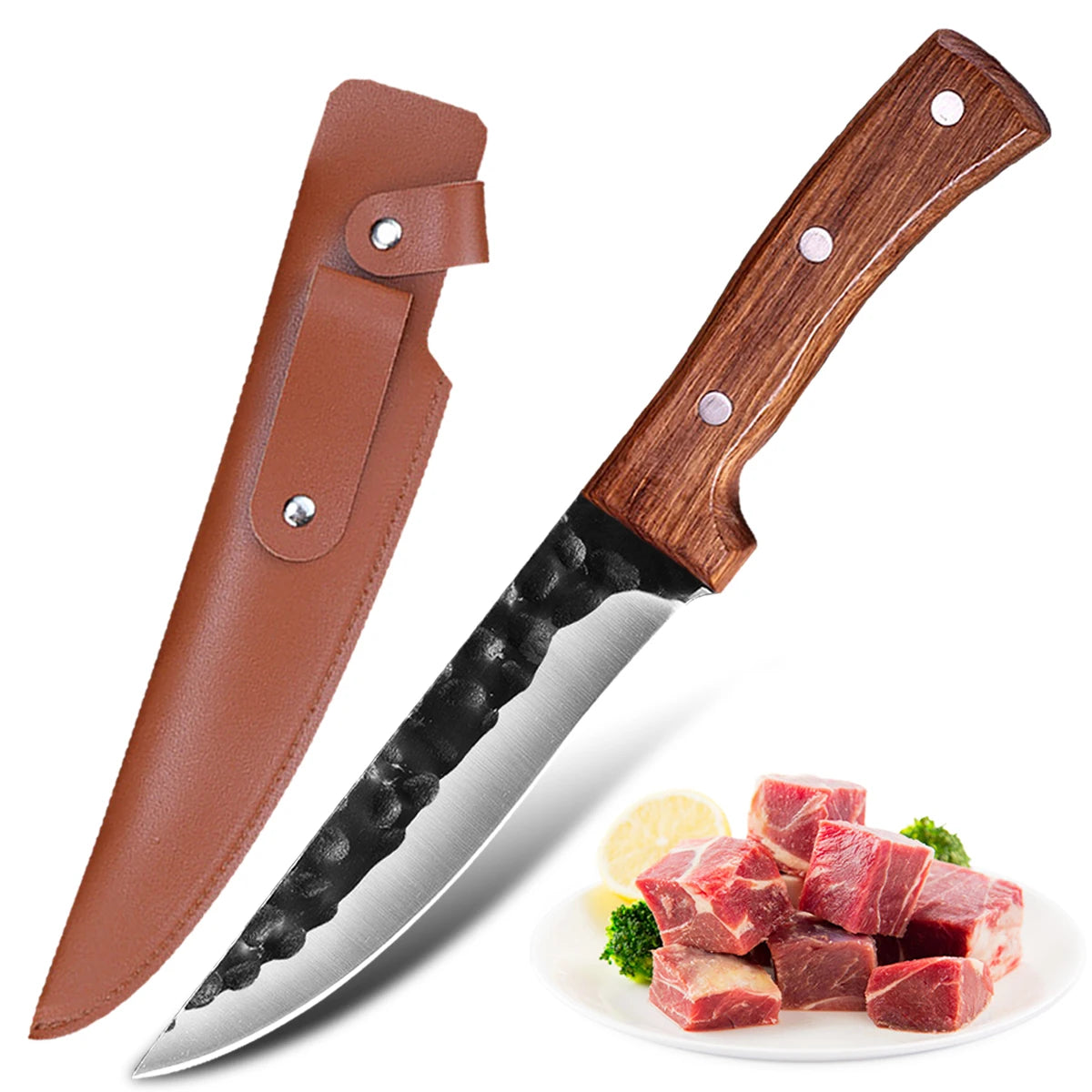 6.5" Forged Knife Stainless Steel Boning Butcher Knife Meat Cleaver Fishing Knife Professional Chef Knife with Sheath