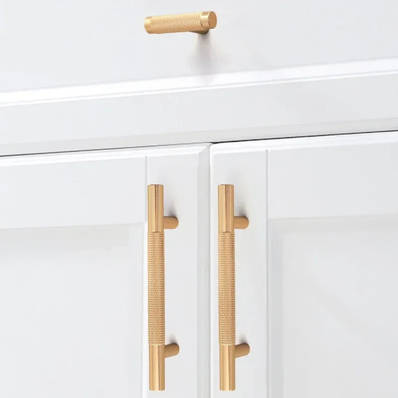 Long Knurled Handle Kitchen Cabinet Door Handles Drawer Pulls Aluminum Alloy T Bar Bedroom Knobs Wardrobe Furniture Hardware - Daisan Mart