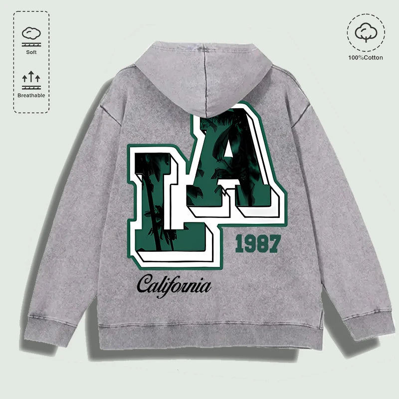 Áo Hoodie Cotton Họa Tiết Cây Cọ LA 1987, Đa Sắc Màu - Daisan Mart