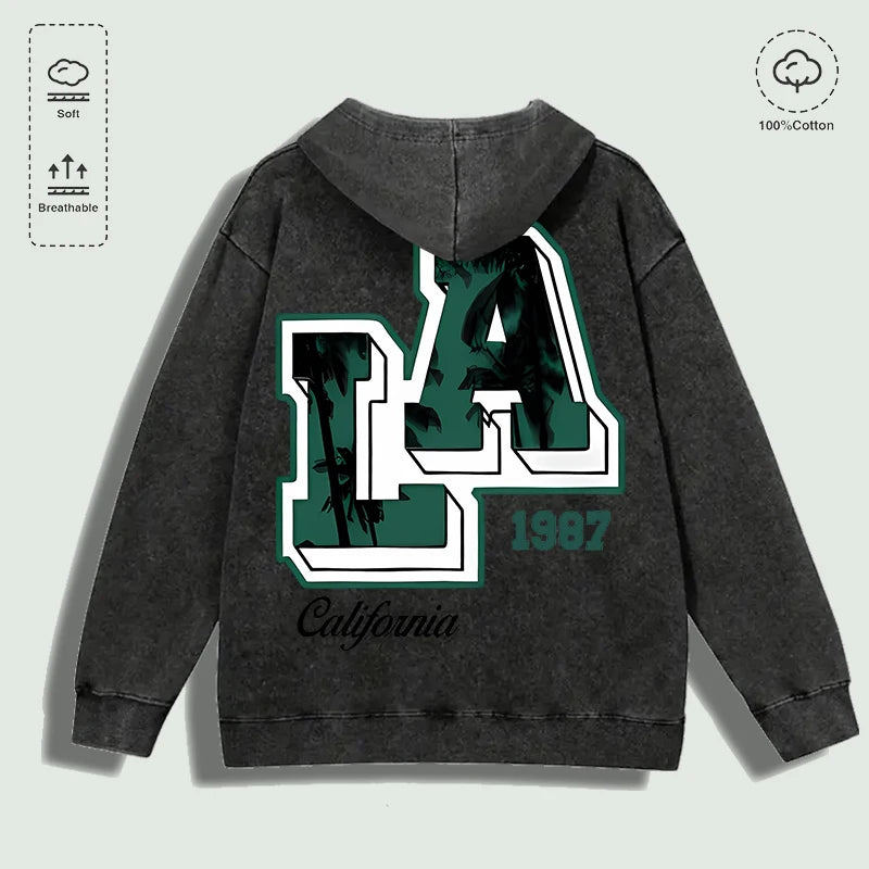 Áo Hoodie Cotton Họa Tiết Cây Cọ LA 1987, Đa Sắc Màu - Daisan Mart