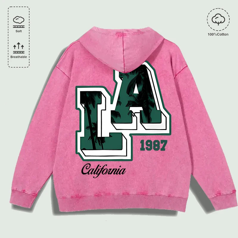 Áo Hoodie Cotton Họa Tiết Cây Cọ LA 1987, Đa Sắc Màu - Daisan Mart