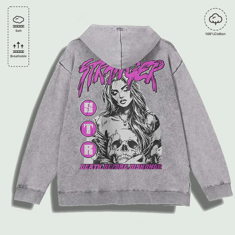 Áo Hoodie Nữ Cotton In Hình Skull Death Before Dishonor - Daisan Mart