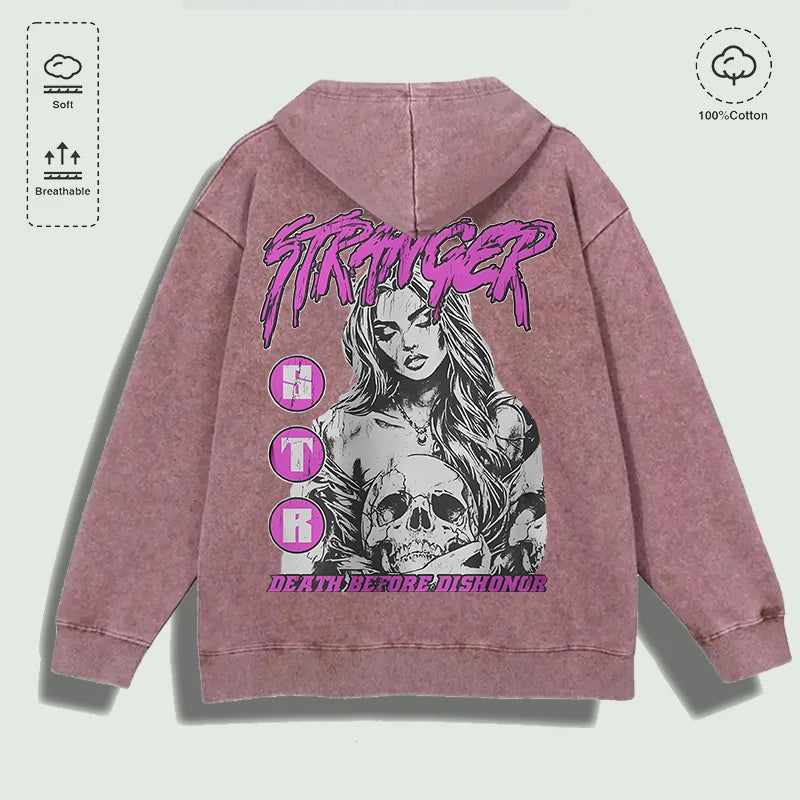 Áo Hoodie Nữ Cotton In Hình Skull Death Before Dishonor - Daisan Mart