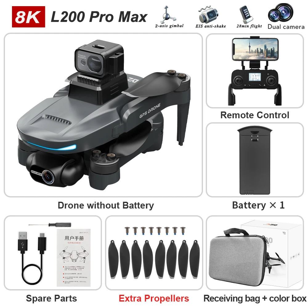 L200 Pro Max 5000M GPS Drone 8K Professional HD Camera FPV Dron 2-Axis Gimbal Foldable Obstacle Avoidance RC Quadcopter VS L600 - Daisan Mart