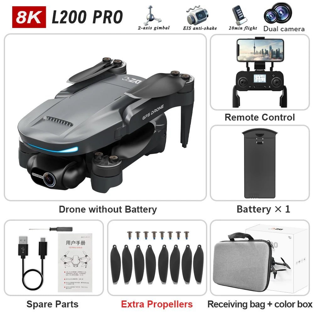 L200 Pro Max 5000M GPS Drone 8K Professional HD Camera FPV Dron 2-Axis Gimbal Foldable Obstacle Avoidance RC Quadcopter VS L600 - Daisan Mart