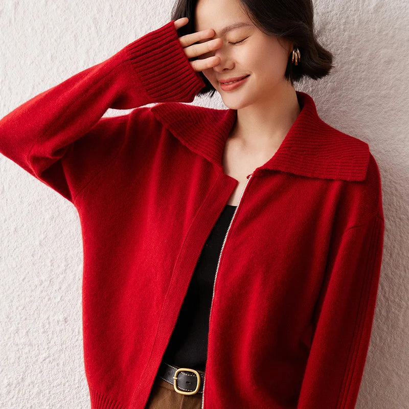 Áo Khoác Len Cashmere Nữ Cổ Bẻ, Dáng Rộng, Ấm Áp - Daisan Mart