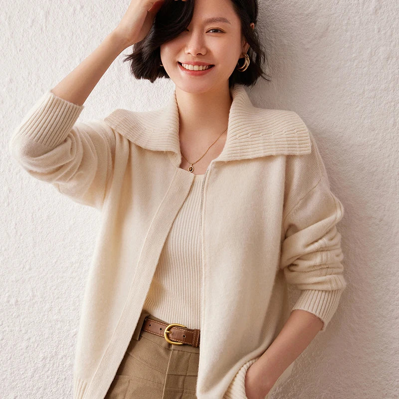 Áo Khoác Len Cashmere Nữ Cổ Bẻ, Dáng Rộng, Ấm Áp - Daisan Mart