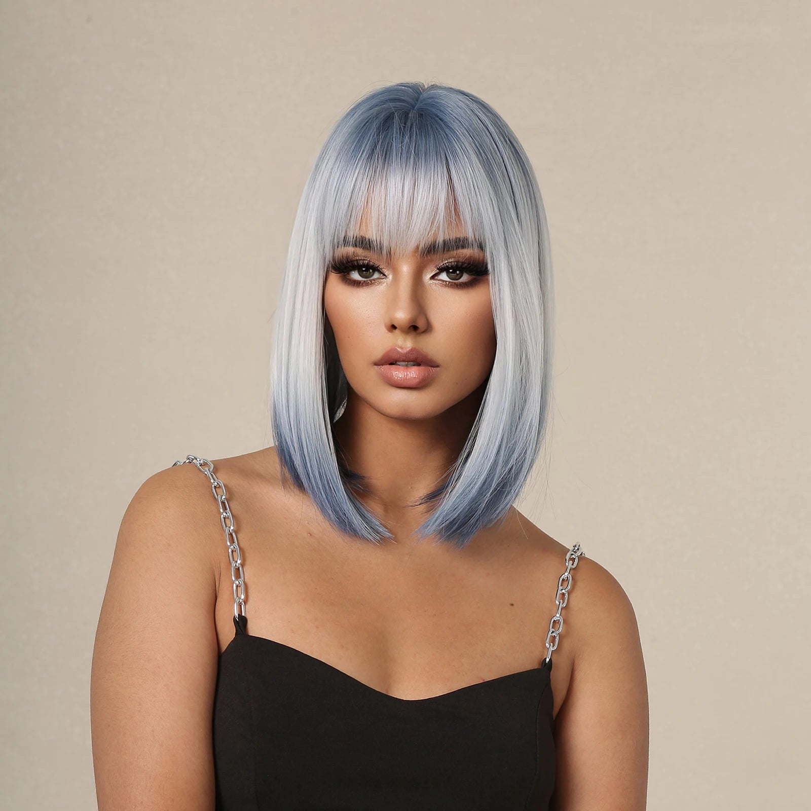 Ombre Xanh Trắng Tóc Giả Ngắn Cosplay Mái Thẳng - Daisan Mart
