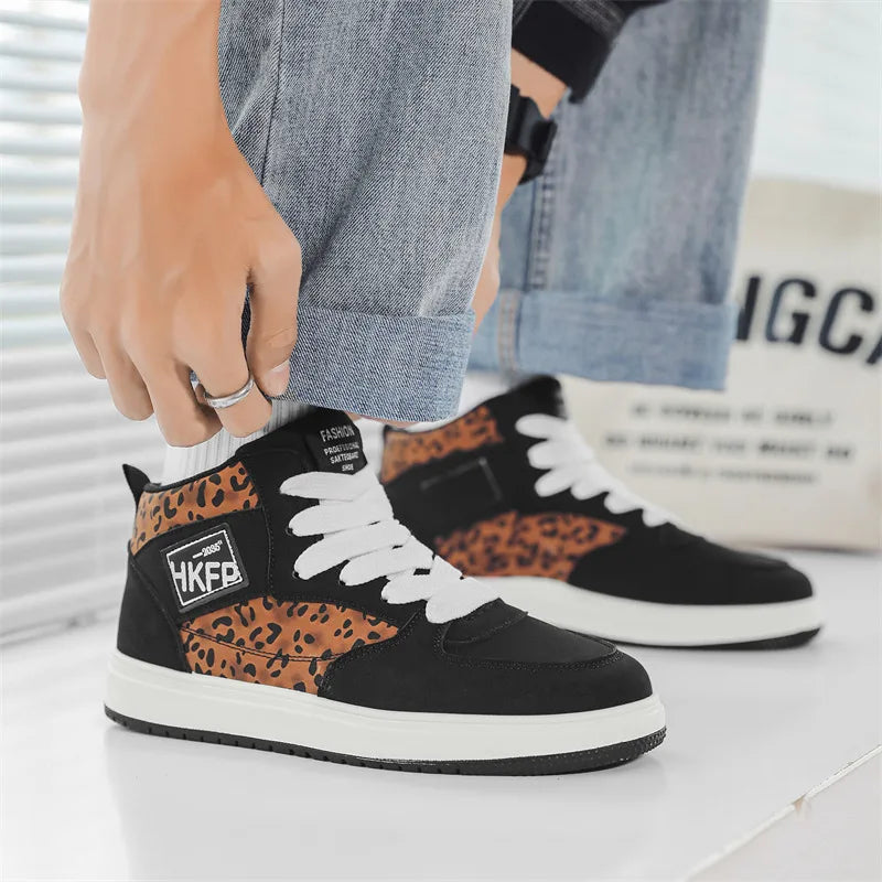 Giày Nam Cổ Cao Họa Tiết Báo Thời Trang Skater