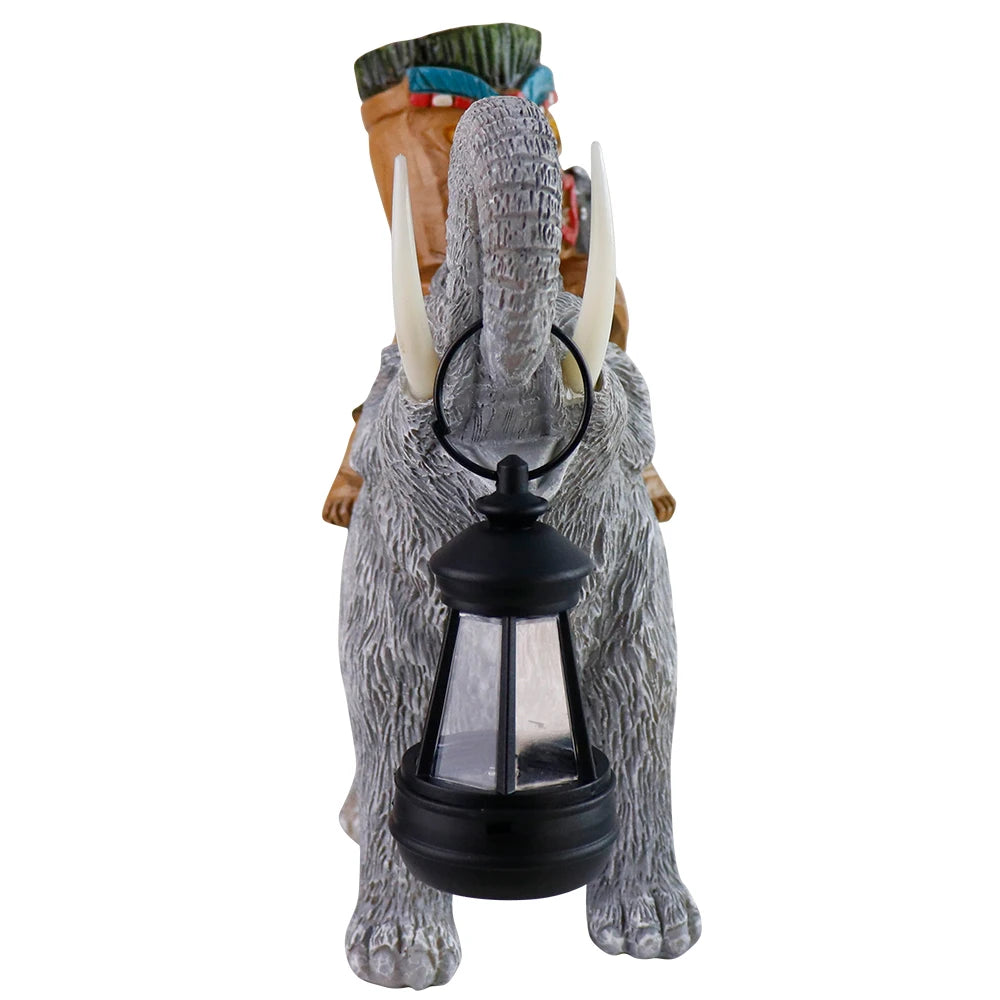 US Stock Tiki Man Riding Elephant with Lantern Resin Craft Ornament, Outdoor Garden Decor - Daisan Mart