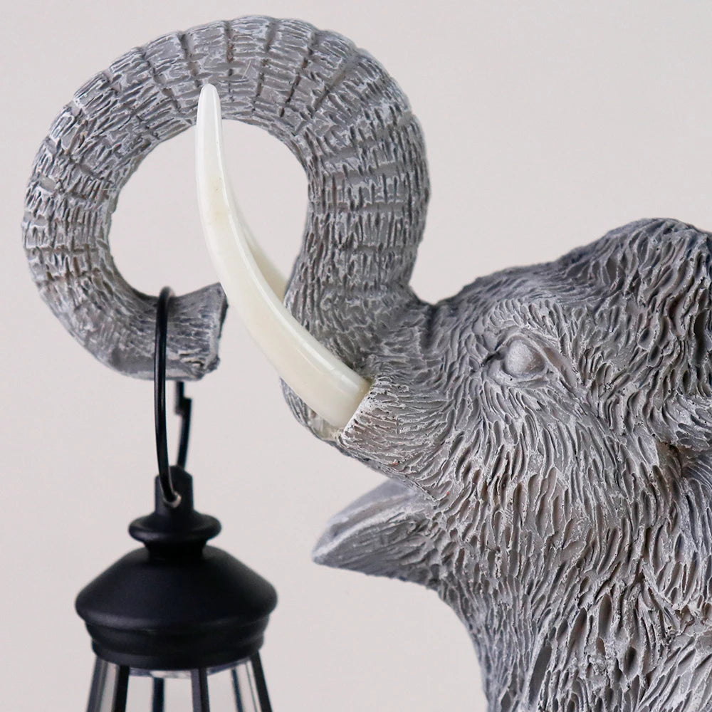 US Stock Tiki Man Riding Elephant with Lantern Resin Craft Ornament, Outdoor Garden Decor - Daisan Mart