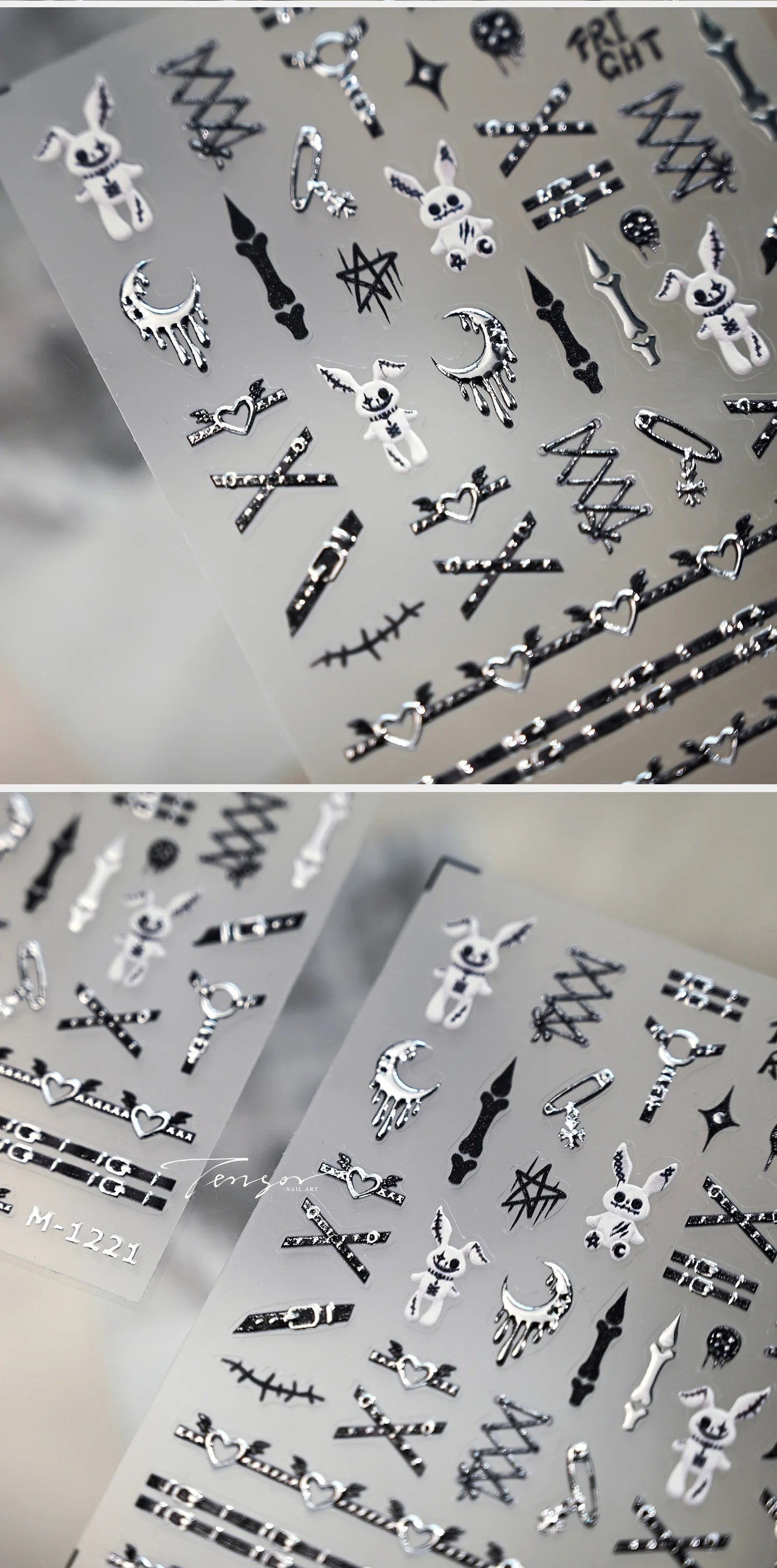 Nail Dán Halloween 5D Punk Bạc Thỏ Thiên Thần Xương - Daisan Mart