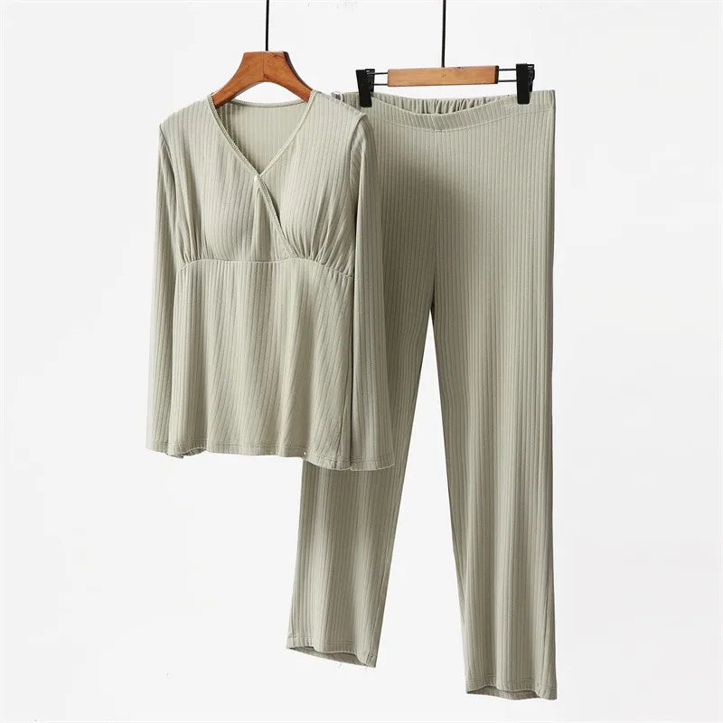 Maternity Set Breastfeeding Maternity Wear with Breast Pad No Underwear Home Wear Thin Breathable - Daisan Mart
