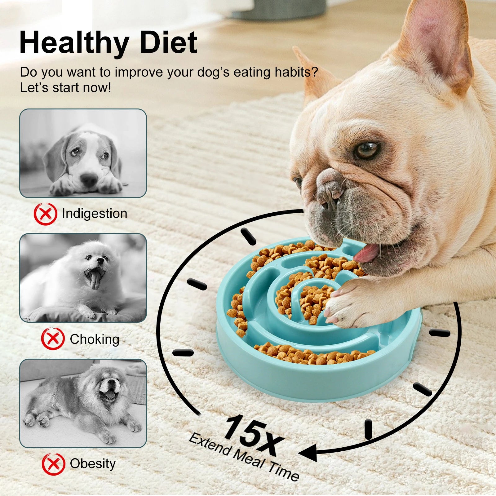 Pet Dog Slow Feeder Bowl Fun Non Slip Anti-Gulping Slower Food Feeding Dishes Eco Dog Bowl for Large Medium Small Dogs Puppy - Daisan Mart