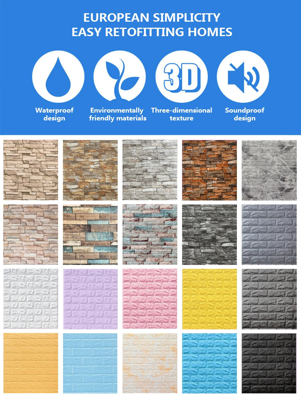 3D Brick Wall Sticker Strong three-dimensional 77*70cm Monochrome and Retro adesivos de parede paper Bring the fun of home life - Daisan Mart