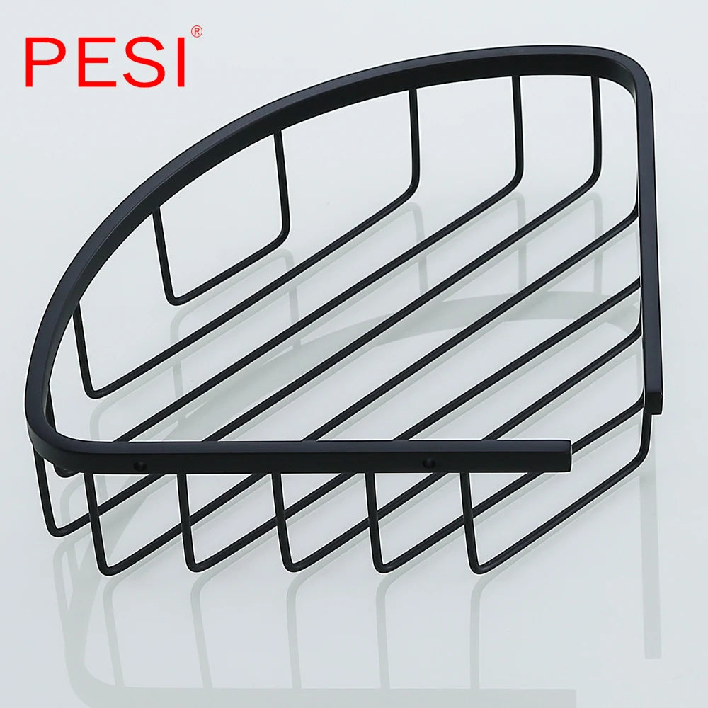 Bathroom Shelf Black Stainless Steel Single Bathroom Shelves Shower Storage Rack Wall Mounted Corner Basket Shampoo Shelf. - Daisan Mart