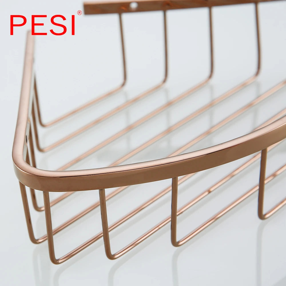 Bathroom Shelf Black Stainless Steel Single Bathroom Shelves Shower Storage Rack Wall Mounted Corner Basket Shampoo Shelf. - Daisan Mart