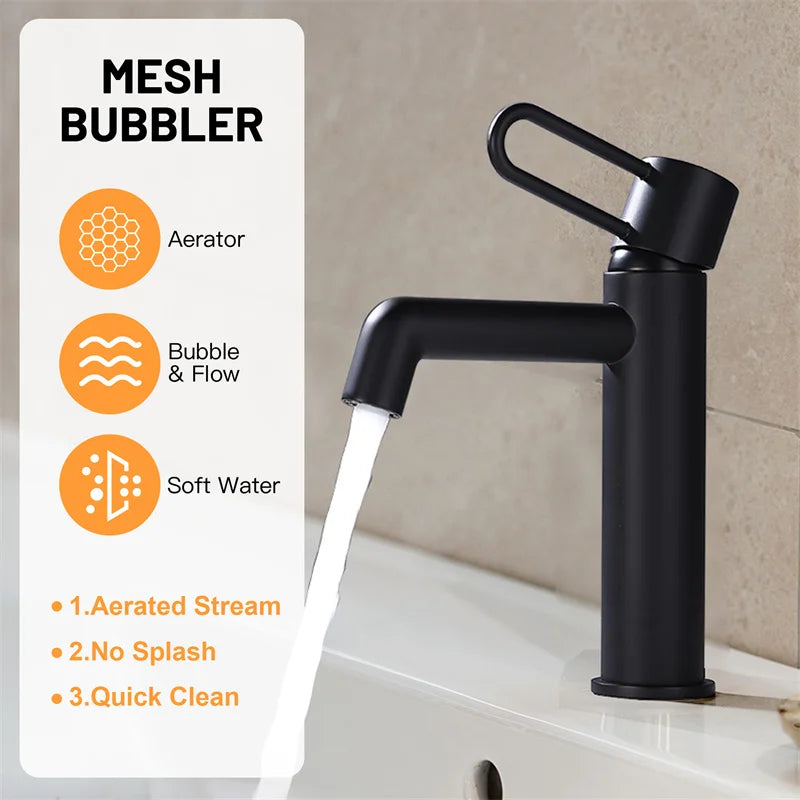Matte Black Washbasin Faucet Bathroom Basin Sink Faucet Hot and Cold Bathroom Faucet Modern Deck-Mounted Basin Mixer Tap - Daisan Mart