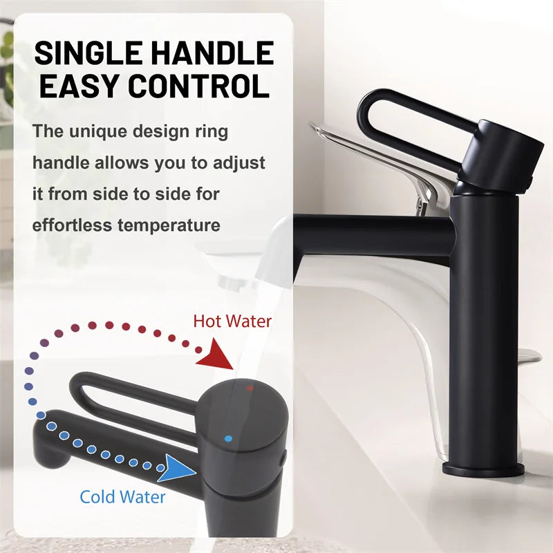 Matte Black Washbasin Faucet Bathroom Basin Sink Faucet Hot and Cold Bathroom Faucet Modern Deck-Mounted Basin Mixer Tap - Daisan Mart