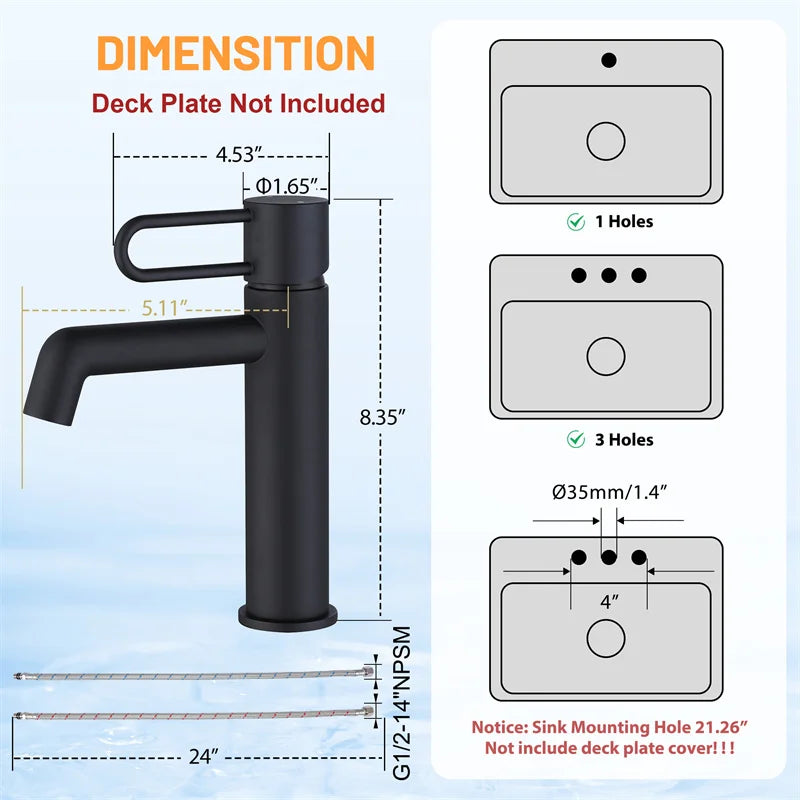 Matte Black Washbasin Faucet Bathroom Basin Sink Faucet Hot and Cold Bathroom Faucet Modern Deck-Mounted Basin Mixer Tap - Daisan Mart