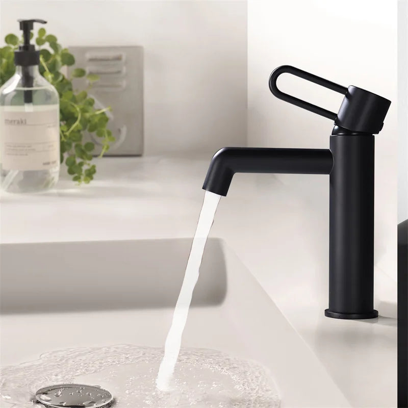 Matte Black Washbasin Faucet Bathroom Basin Sink Faucet Hot and Cold Bathroom Faucet Modern Deck-Mounted Basin Mixer Tap - Daisan Mart