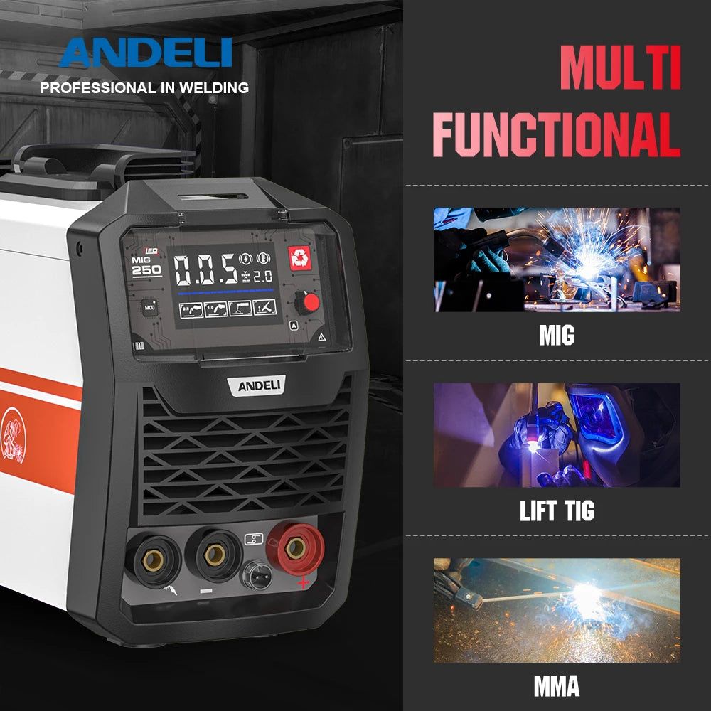 ANDELI MIG-250 MIG Welders MIG MMA Lift TIG 3 in 1 Inverter Semi-automatic Welding Machine With Flux Cored Wire Metal Welding - Daisan Mart