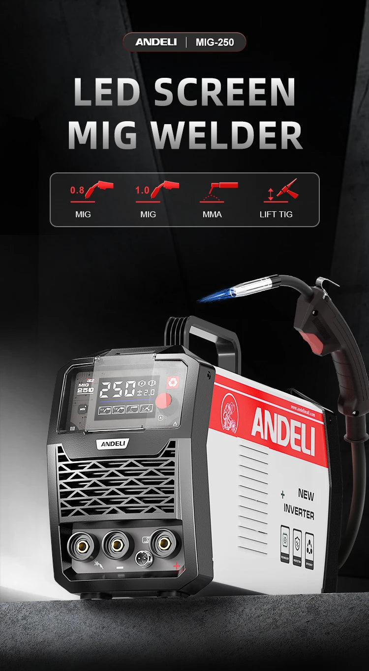 ANDELI MIG-250 MIG Welders MIG MMA Lift TIG 3 in 1 Inverter Semi-automatic Welding Machine With Flux Cored Wire Metal Welding - Daisan Mart