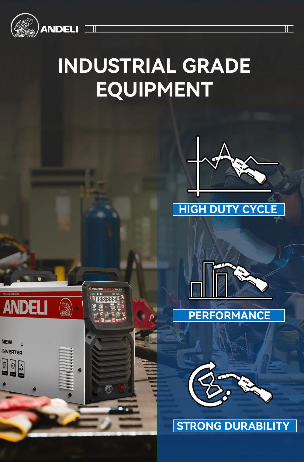 ANDELI MIG Welding Machine with Double Pulse Lift TIG MMA 3 in 1 Industrial MIG Welder with Wire Feeder - Daisan Mart
