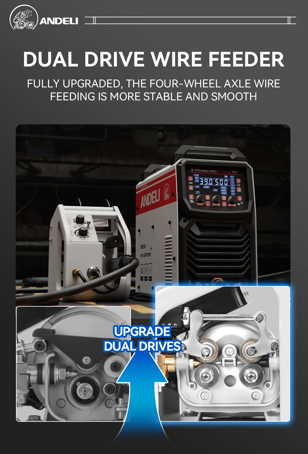 ANDELI MIG Welding Machine with Double Pulse Lift TIG MMA 3 in 1 Industrial MIG Welder with Wire Feeder - Daisan Mart