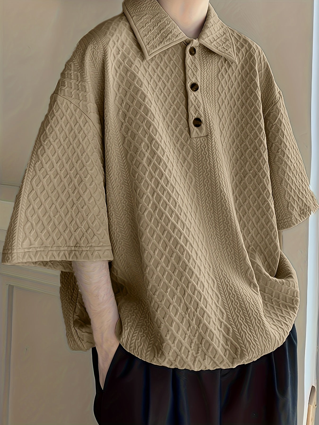 男士高爾夫球衫，寬鬆版型，幾何圖案，短袖