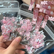 50/100pcs Pink White Bow Pearl Mixed Nail Charms 3D Kawaii Resin Heart Moon Bowknot Flower Nail Deco DIY Crafts Jewelry Accessor