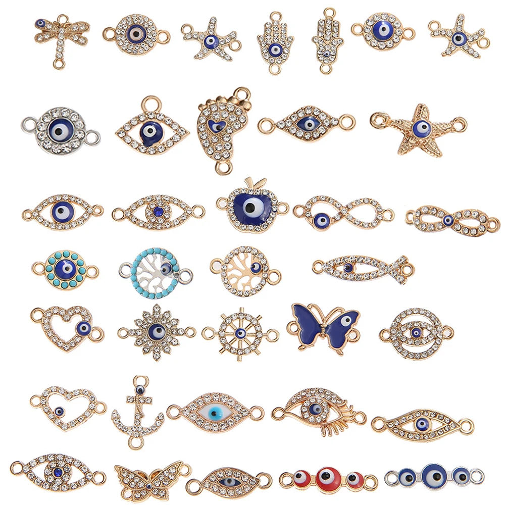 Mix Metal Rhinestone Gem Evil Blue Eye Charms Handmade Necklace Bracelet Pendants DIY Craft Jewelry Making Accessories - Daisan Mart