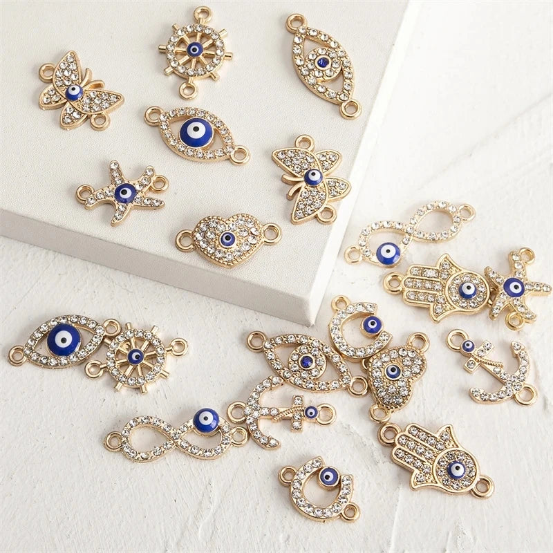Mix Metal Rhinestone Gem Evil Blue Eye Charms Handmade Necklace Bracelet Pendants DIY Craft Jewelry Making Accessories - Daisan Mart