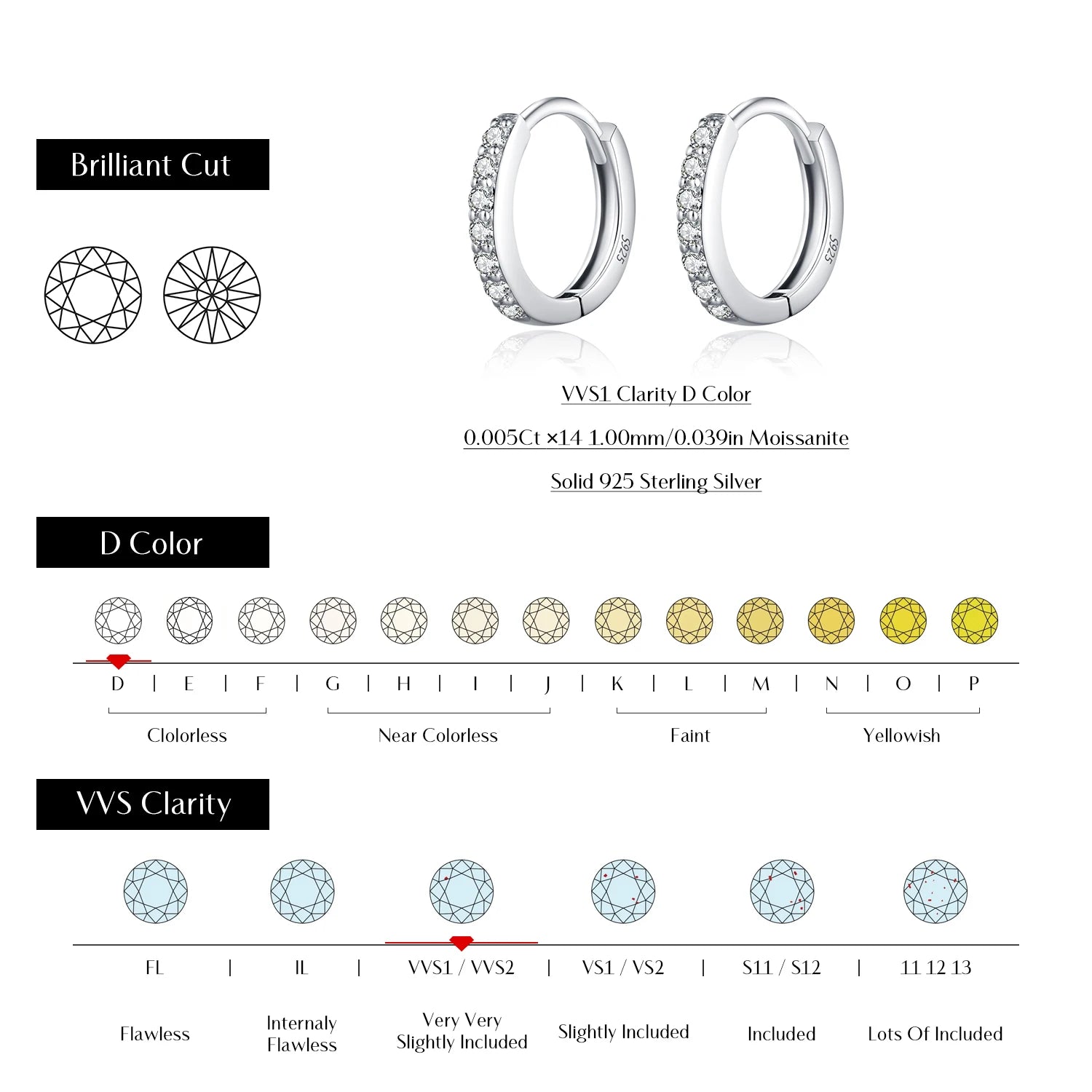 MODIAN D Color Moissanite 925 Sterling Silver Classic Simple Round Hoop Earrings Ring For Women Daily Fine Jewelry Set - Daisan Mart