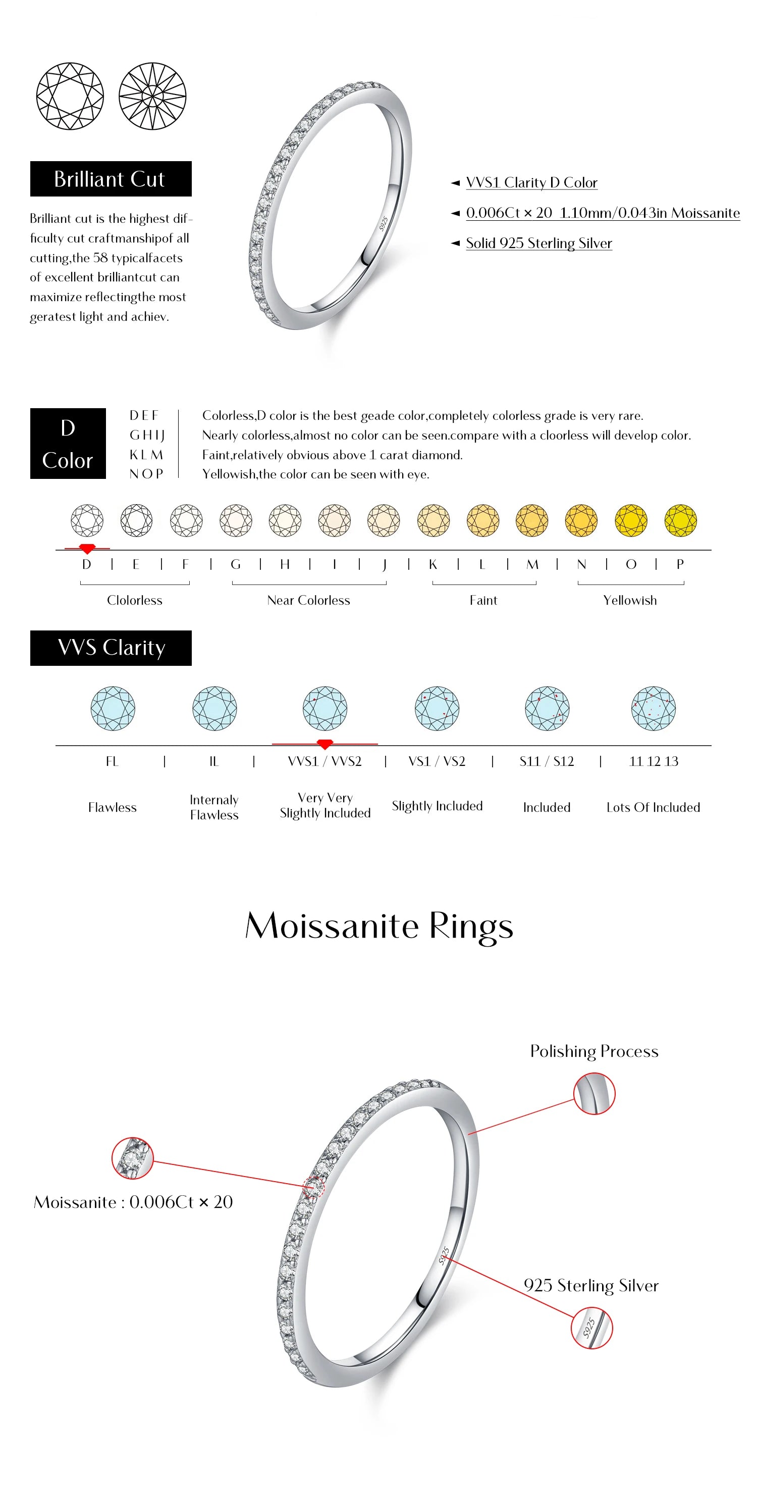 MODIAN D Color Moissanite 925 Sterling Silver Classic Simple Round Hoop Earrings Ring For Women Daily Fine Jewelry Set - Daisan Mart