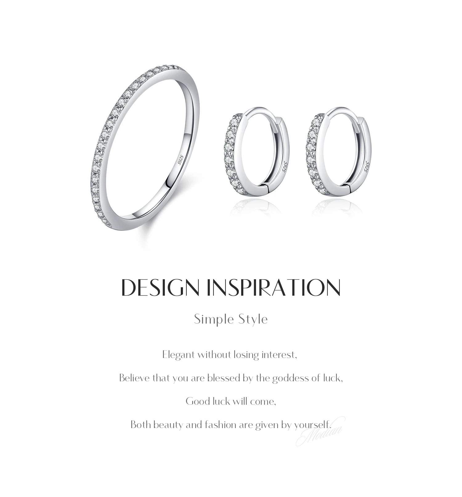 MODIAN D Color Moissanite 925 Sterling Silver Classic Simple Round Hoop Earrings Ring For Women Daily Fine Jewelry Set - Daisan Mart