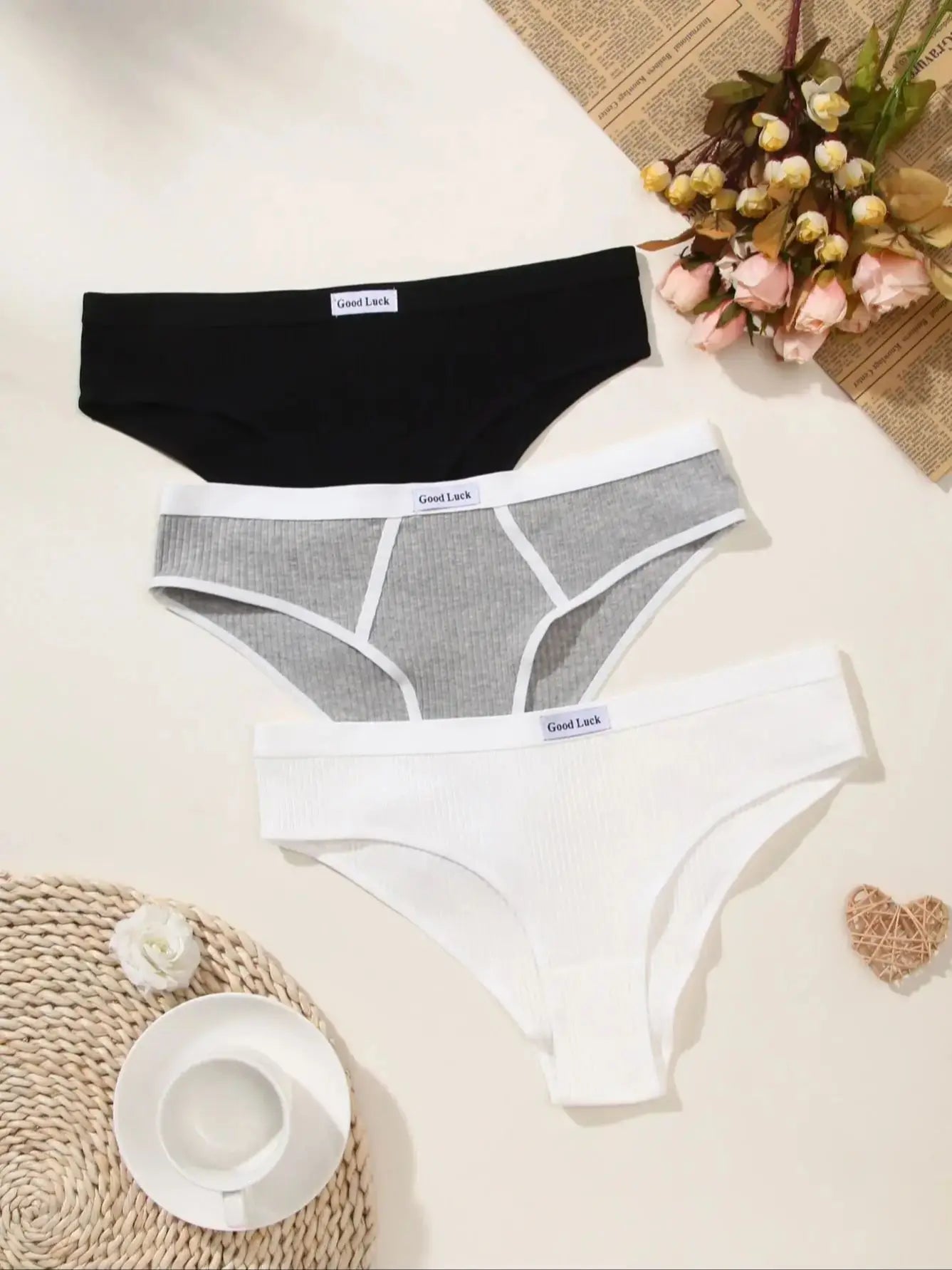3 pairs of mixed black and white grey base all comfy briefs briefs girls cotton large size underwear - Daisan Mart