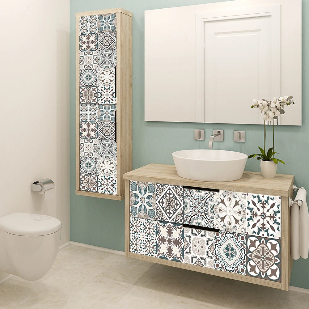 10片裝PVC藍灰色磚紋牆貼