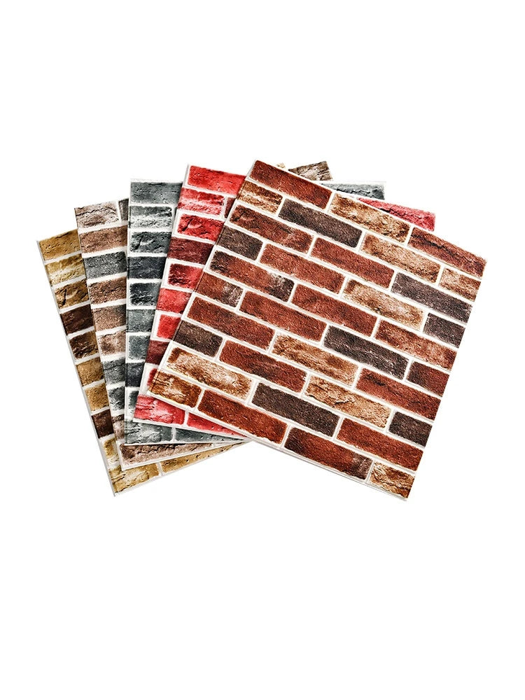 Wallpaper self-adhesive 3D three-dimensional wall stickers wall soft package shop decoration wall skirt wall board red brick - Daisan Mart