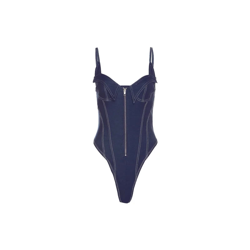 Sylcue 2023 Summer New Classic Retro Cool All-Match High Street Sexy Mature Charm Hot Women'S Zipper Jumpsuit Bodysuit - Daisan Mart