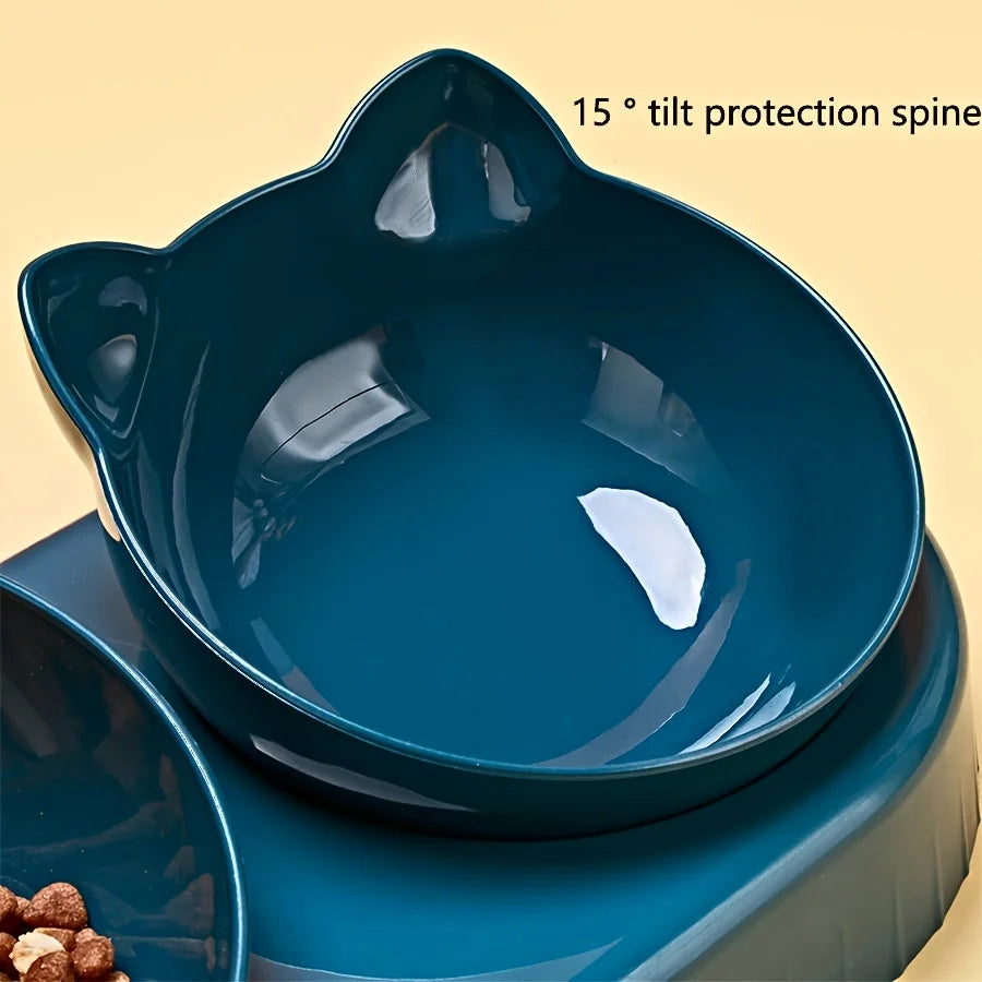 Pet Bowls With Water Feeder, 3 In 1 Ear Design Tilted Cat Water And Food Bowl Set With Gravity Water Bottle For Neck Protection - Daisan Mart