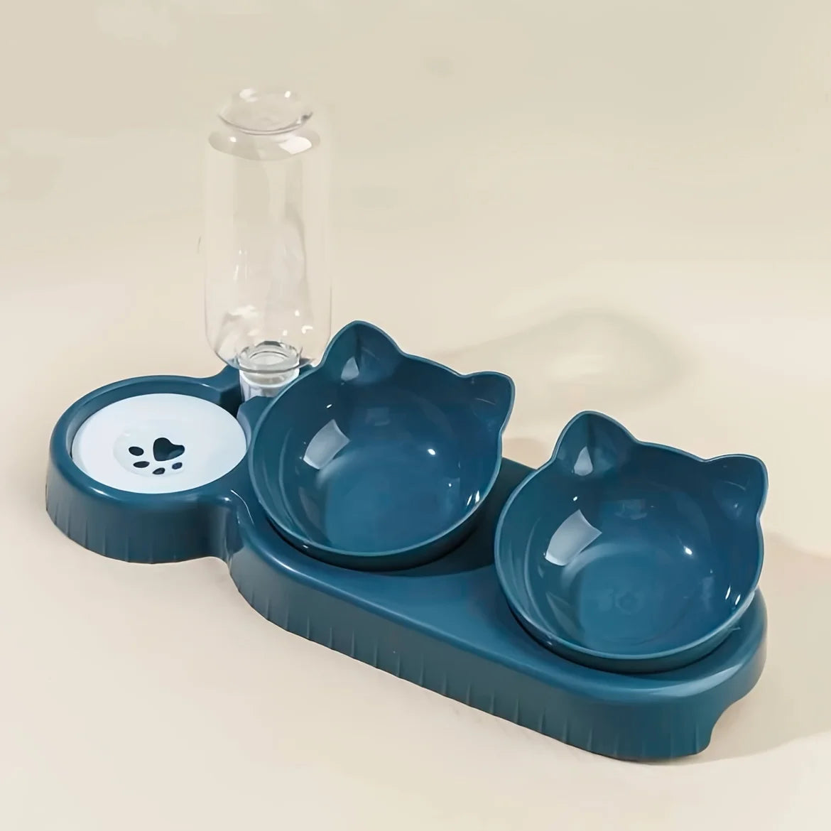Pet Bowls With Water Feeder, 3 In 1 Ear Design Tilted Cat Water And Food Bowl Set With Gravity Water Bottle For Neck Protection - Daisan Mart