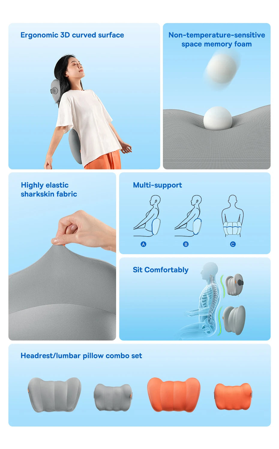 Baseus Car Neck Pillow Headrest Waist 3D Memory Foam Seat Support for Travel Neck Rest Breathable Car Back Lumbar Cushion Gadget - Daisan Mart