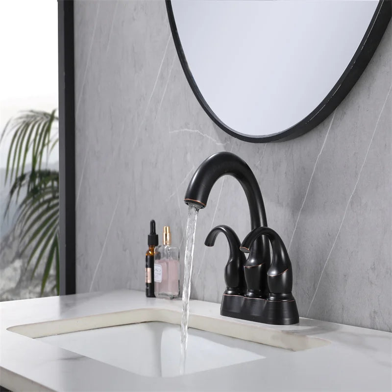 Modern Deck-Mounted Three Holes Basin Mixer Brass Bathroom Shower Faucet New Design 2-Handle Basin Faucet for Bathroom - Daisan Mart