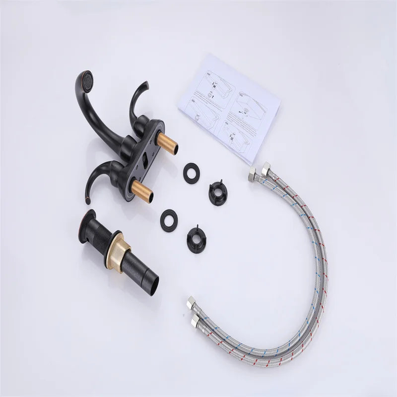 Modern Deck-Mounted Three Holes Basin Mixer Brass Bathroom Shower Faucet New Design 2-Handle Basin Faucet for Bathroom - Daisan Mart