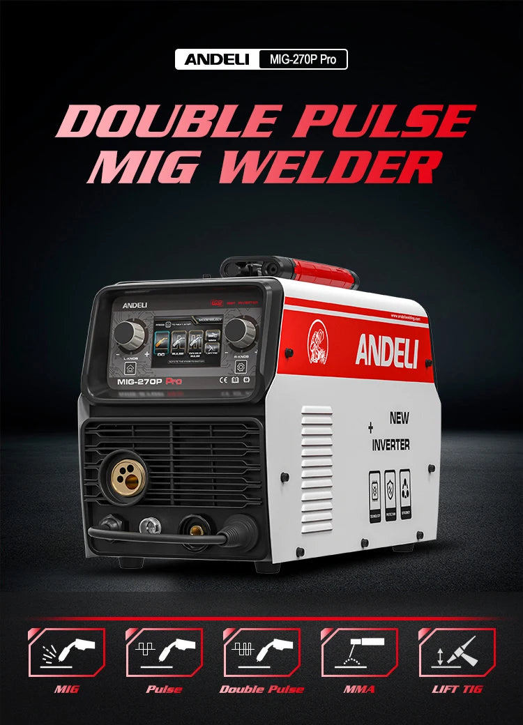 ANDELI weld machine MIG-270P PRO LCD Screen Double Pulse MIG Lift TIG MMA Spool Aluminum Welding DC Semi-automatic MIG Welder - Daisan Mart
