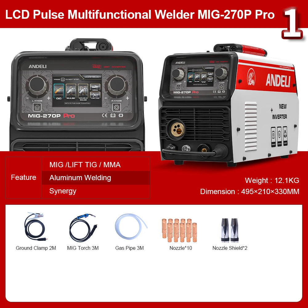 ANDELI 220V MIG Welding Machine with Double Pulse ARC Lift TIG Semi-automatic Welding Aluminum Welders Spool Gasless soldering - Daisan Mart