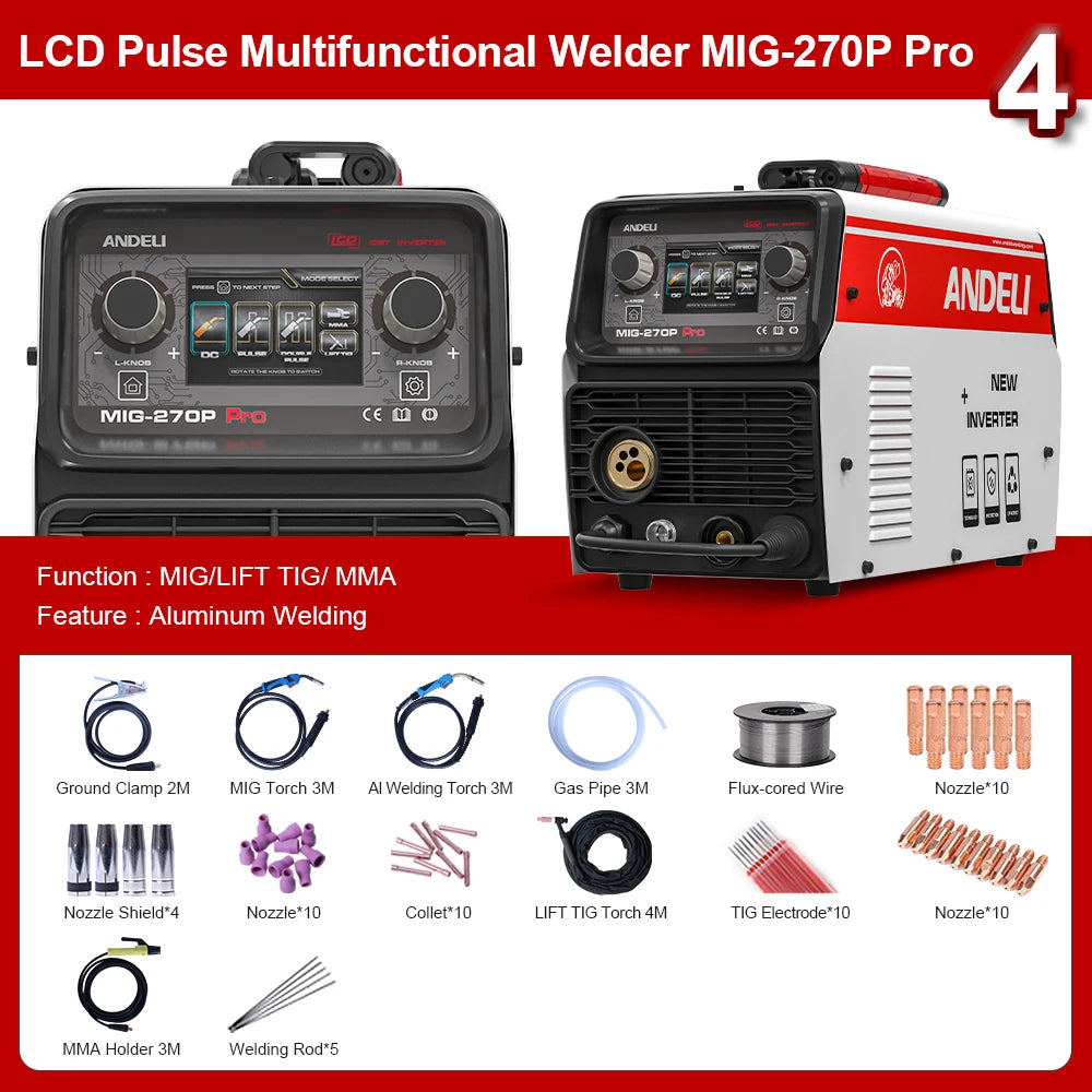 ANDELI 220V MIG Welding Machine with Double Pulse ARC Lift TIG Semi-automatic Welding Aluminum Welders Spool Gasless soldering - Daisan Mart