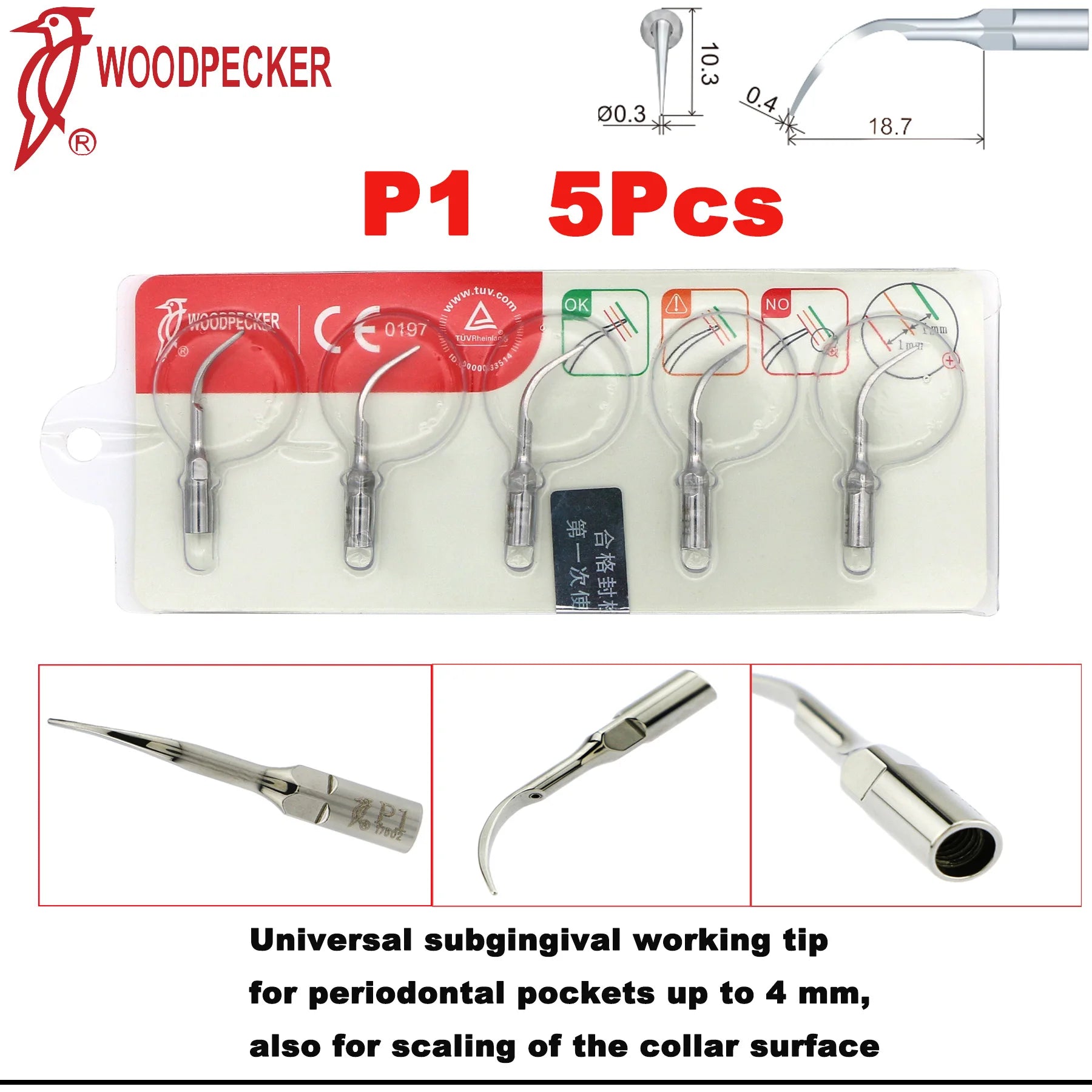 Đầu Tip Siêu Âm DTE Woodpecker Cho Máy Cạo Vôi Răng
