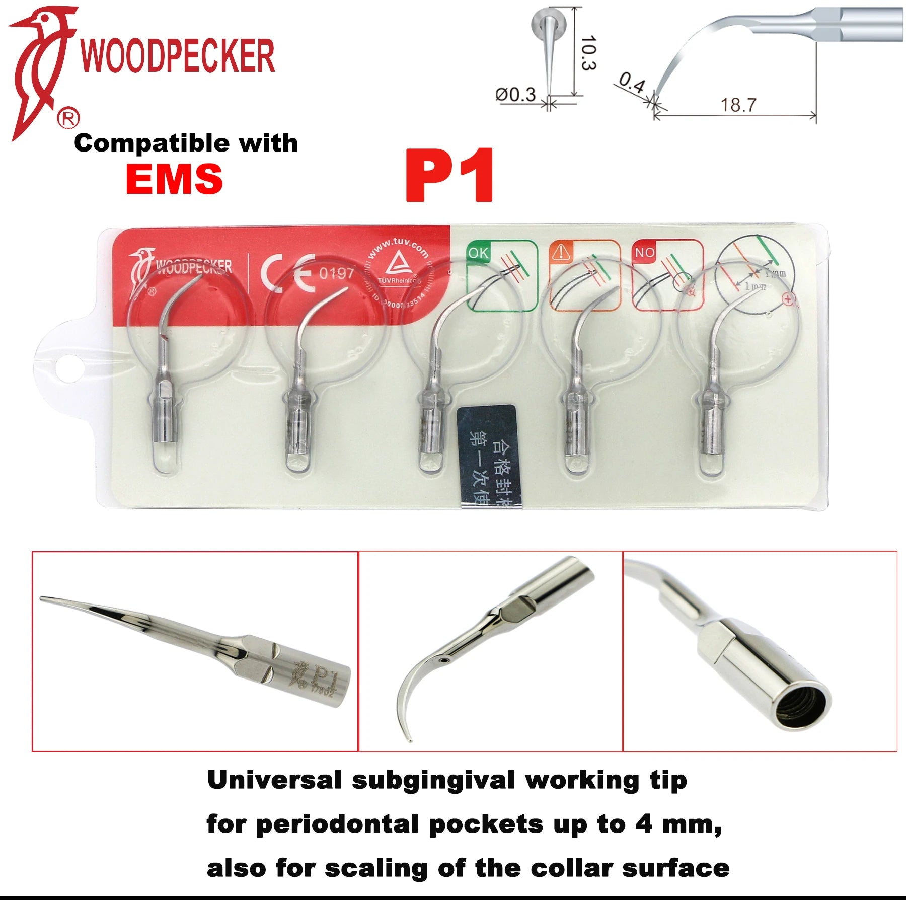 Đầu Tip Siêu Âm DTE Woodpecker Cho Máy Cạo Vôi Răng